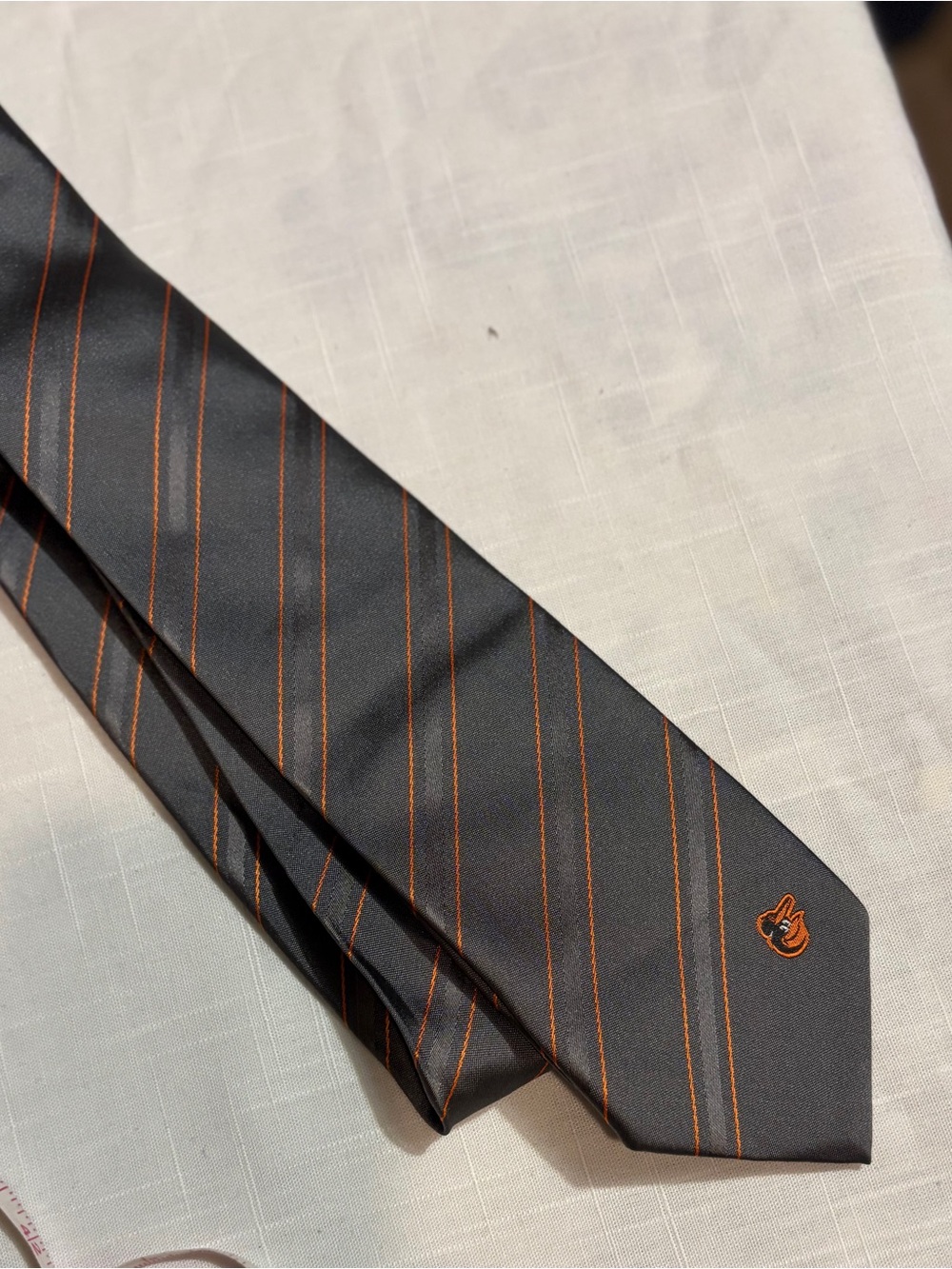 Rare Vintage Baseball Tie Baltimore Orioles Striped with Embroidered Crest Orang